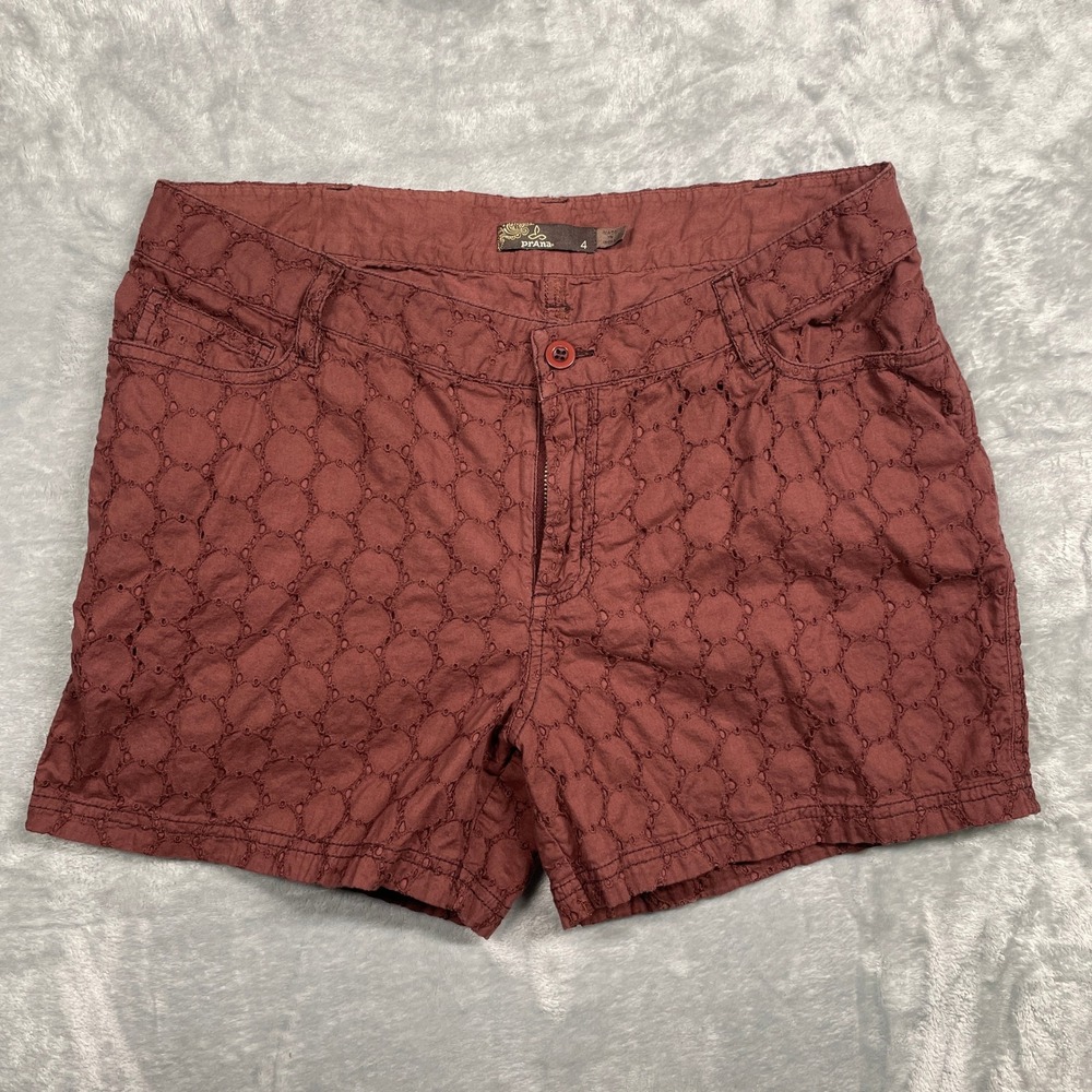 Prana Womens Cotton Eyelet Embroidered Shorts Rose Terracotta Boho Size 4
